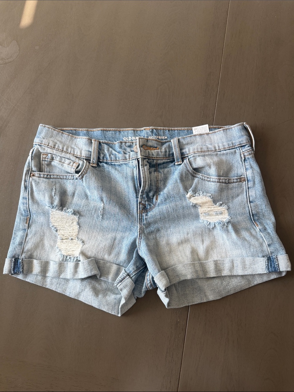 Old Navy Light Blue Distressed Roll-Cuff Denim Shorts